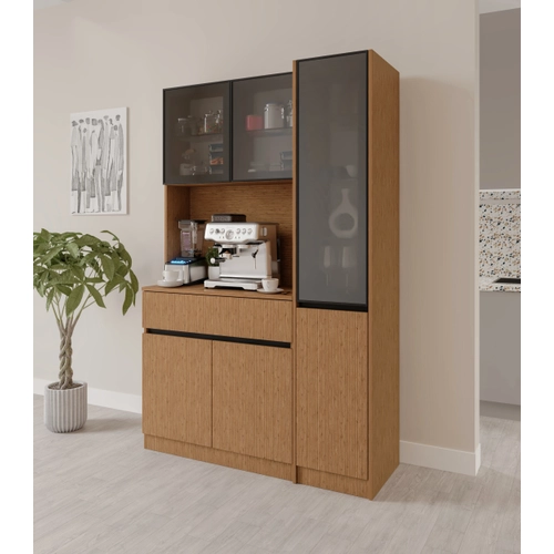 Bambu Midi Sa� Vitrinli Komple MDF LED Ayd�nlatmal� Kahve K��esi