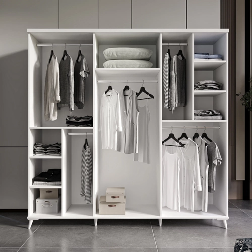 �cretsiz Montaj Oslo 6 Kapakl� Aynal� Komple MDF Beyaz Gard�rop