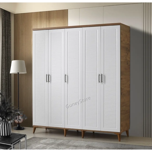 �cretsiz Montaj Paris 5 Kapakl�  Komple MDF Atlantik �am-Beyaz Beyaz Gard�rop