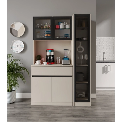 Lora Kum Beji Midi Sa� Vitrinli Komple MDF LED Ayd�nlatmal� Kahve K��esi