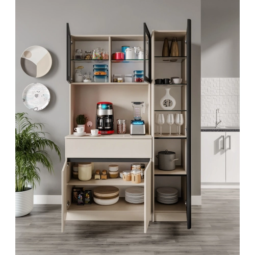 Lora Kum Beji Midi Sa� Vitrinli Komple MDF LED Ayd�nlatmal� Kahve K��esi