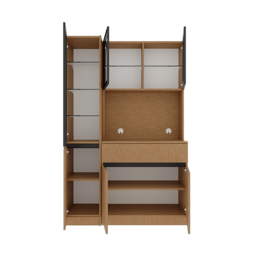 Bambu Midi Sol Vitrinli Komple MDF LED Ayd�nlatmal� Kahve K��esi