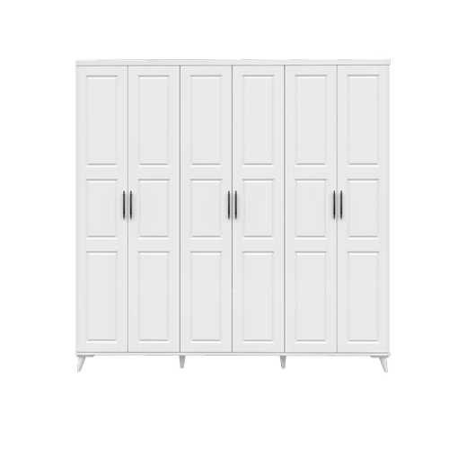 �cretsiz Montaj Pana 6 Kapakl� Komple MDF Beyaz Gard�rop