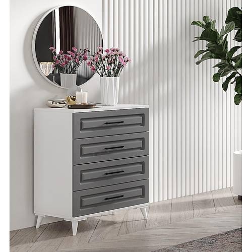 G�zde 4 �ekmeceli Aynal� MDF Antrasit - Beyaz �ifonyer