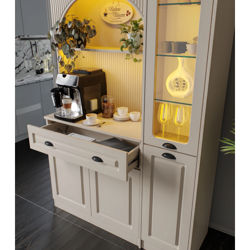 Siena Kum Beji Midi Sa� Vitrinli 130 cm Komple MDF LED Ayd�nlatmal� Kahve K��esi Montaj Dahil