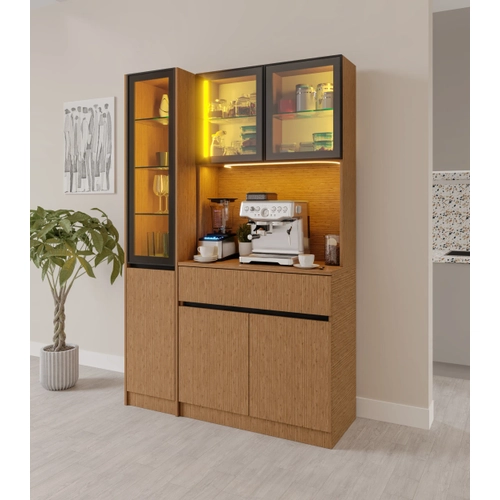 Bambu Midi Sol Vitrinli Komple MDF LED Ayd�nlatmal� Kahve K��esi