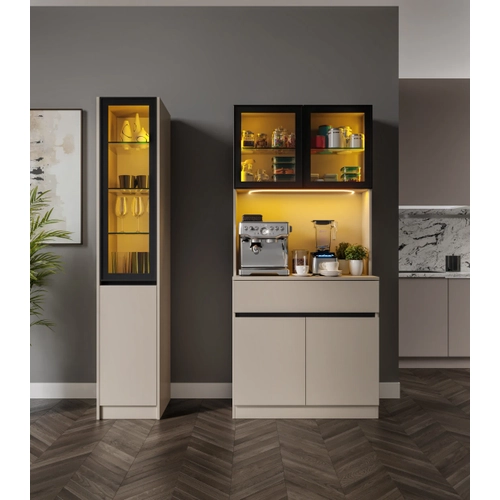 Viona Kum Beji Midi Sol Vitrinli Komple MDF LED Ayd�nlatmal� Kahve K��esi