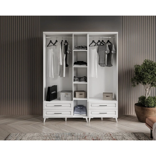 �cretsiz Montaj G�zde 5 Kapakl� 4 �ekmeceli Komple MDF Beyaz Gard�rop