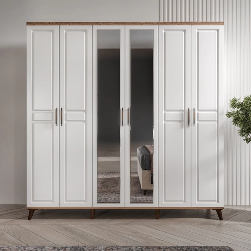 �cretsiz Montaj Sport 6 Kapakl� Aynal� Komple MDF Atlantik �am-Beyaz Gard�rop
