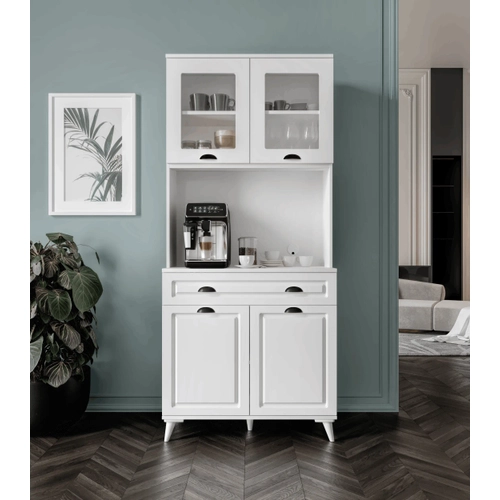 Luna 2 Kapakl� Ayakl� Kahve K��esi � 93 cm MDF, LED Ayd�nlatmal�, �ok Ama�l� Mutfak ve Airfryer Dolab�