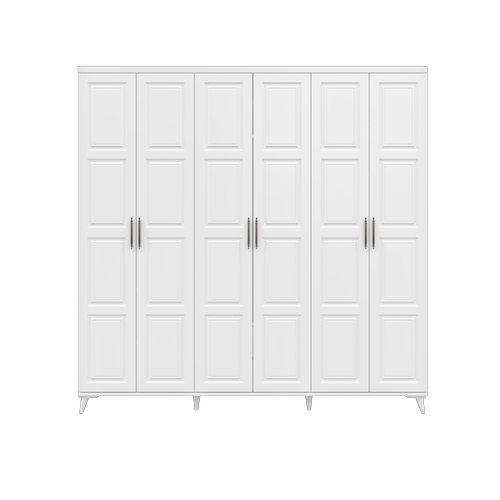 cretsiz Montaj Safir 6 Kapakl Komple MDF Beyaz Gardrop