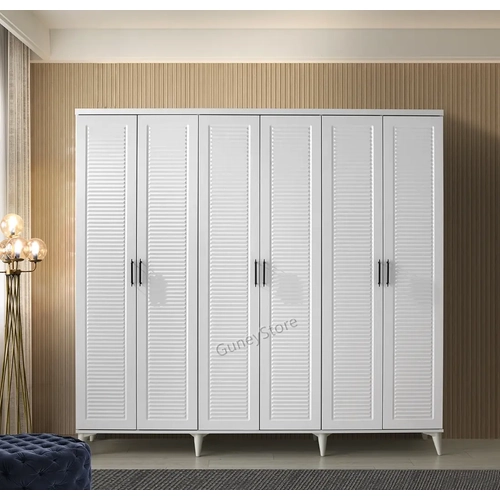 �cretsiz Montaj Paris 6 Kapakl�  Komple MDF Beyaz Gard�rop