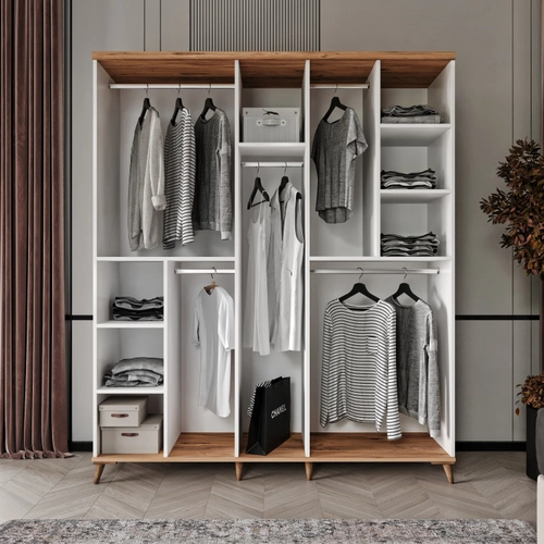 �cretsiz Montaj Bohem 5 Kapakl� Aynal� Komple MDF  Gard�rop