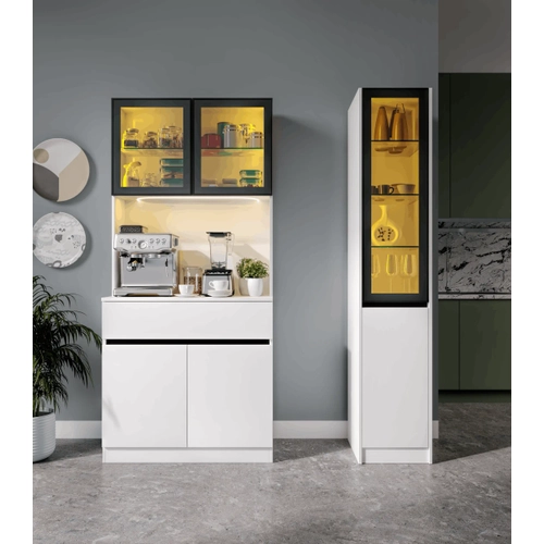 Lotus Midi Sa� Vitrinli Kahve K��esi Komple MDF LED Mutfak Dolab�