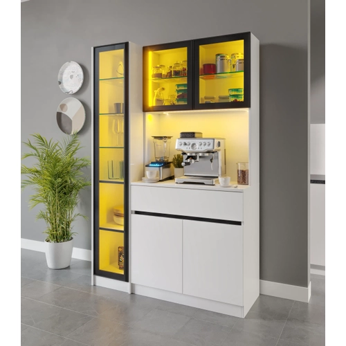 Moon Midi Sol Vitrinli Kahve K��esi Komple MDF LED Mutfak Dolab�