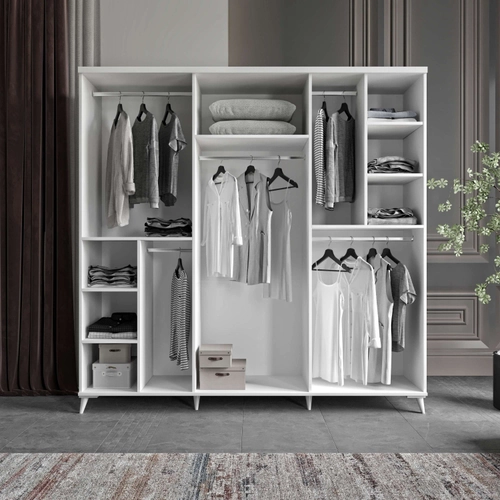 �cretsiz Montaj Efes 6 Kapakl�  Komple MDF Beyaz Gard�rop