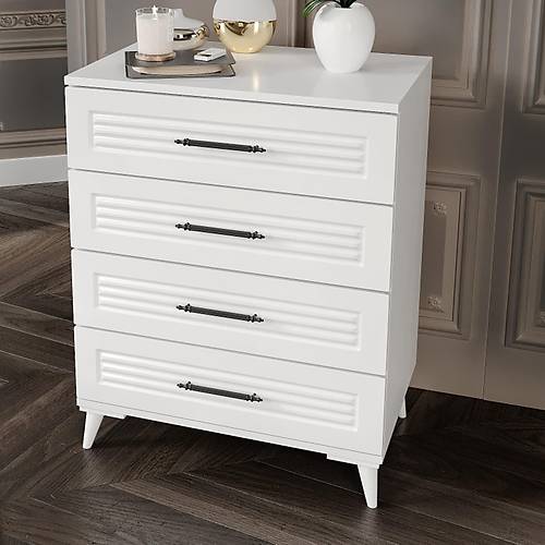 Paris 4 �ekmeceli Aynas�z MDF Beyaz �ifonyer