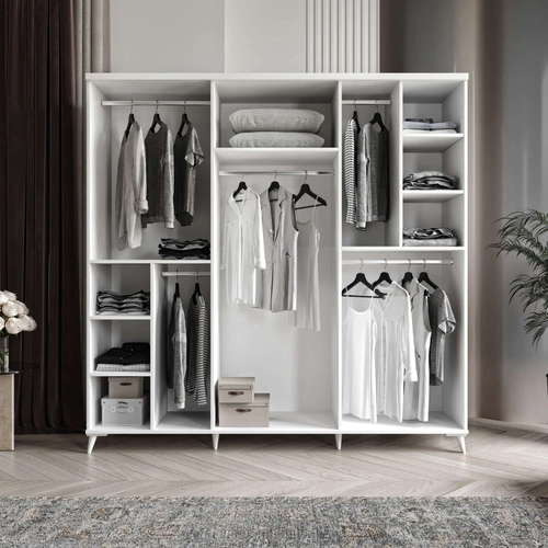 �cretsiz Montaj Pana 6 Kapakl� Komple MDF Beyaz Gard�rop