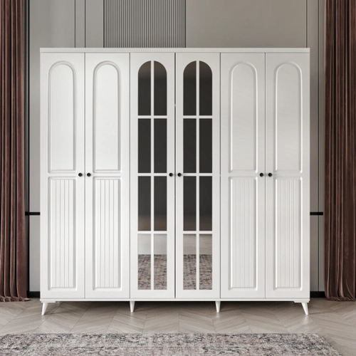 �cretsiz Montaj Roma 6 Kapakl� Aynal� Komple MDF Gard�rop