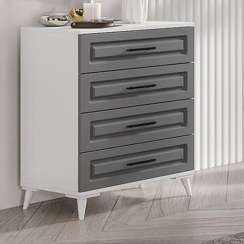 G�zde 4 �ekmeceli Aynas�z MDF Antrasit - Beyaz �ifonyer