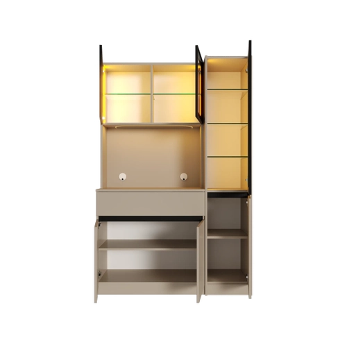 Viona Kum Beji Midi Sa� Vitrinli Komple MDF LED Ayd�nlatmal� Kahve K��esi