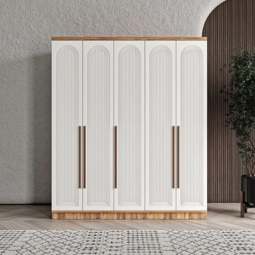 �cretsiz Montaj Rosa 5 Kapakl� Komple MDF Gard�rop