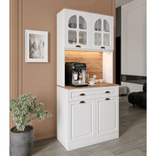 Efes 2 Kapakl� Kahve K��esi � 93 cm MDF, LED Ayd�nlatmal�, �ok Ama�l� Mutfak ve Airfryer Dolab�