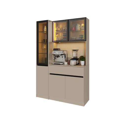 Viona Kum Beji Midi Sol Vitrinli Komple MDF LED Ayd�nlatmal� Kahve K��esi