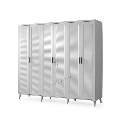 �cretsiz Montaj Paris 6 Kapakl�  Komple MDF Beyaz Gard�rop