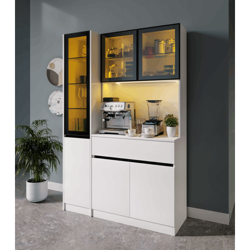 Lotus Midi Sol Vitrinli Kahve K��esi Komple MDF LED Mutfak Dolab�