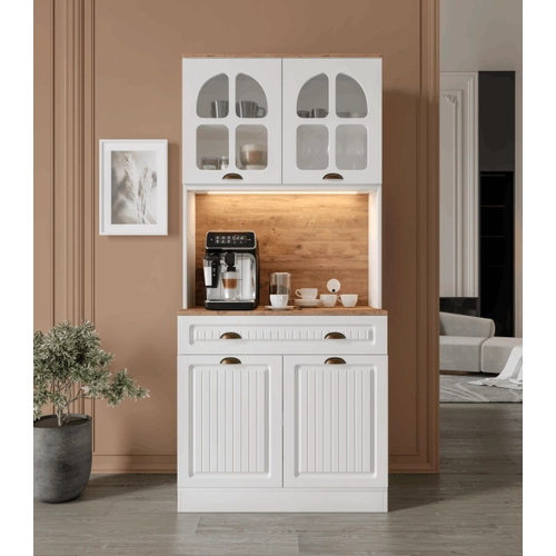 Efes 2 Kapakl� Kahve K��esi � 93 cm MDF, LED Ayd�nlatmal�, �ok Ama�l� Mutfak ve Airfryer Dolab�
