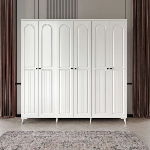 �cretsiz Montaj Roma Komple MDF 6 Kapakl� Beyaz Gard�rop