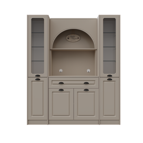 Siena Maxi 170 cm Komple MDF Cam Vitrinli Kahve K��esi - Kum Beji | Montaj Dahil