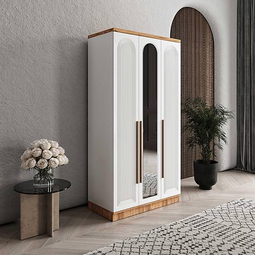 cretsiz Montaj Rosa 3 Kapakl Aynal Komple MDF Gardrop