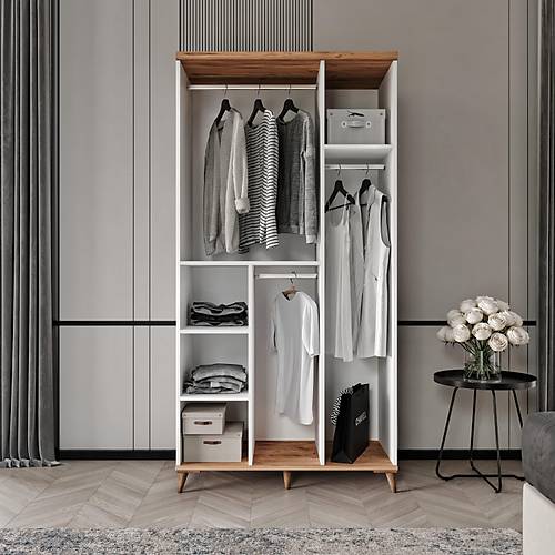 cretsiz Montaj Bohem 3 Kapakl Aynal Komple MDF  Gardrop