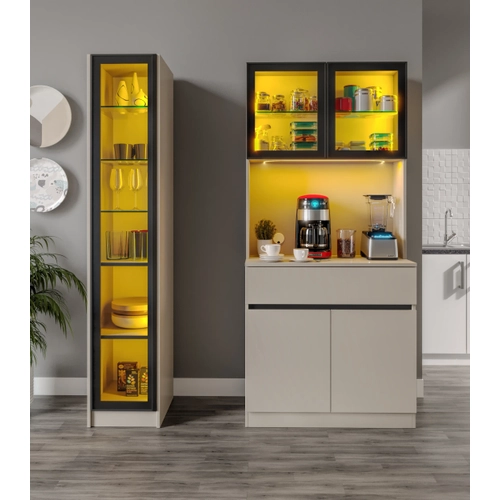 Lora Kum Beji Midi Sol Vitrinli Komple MDF LED Ayd�nlatmal� Kahve K��esi