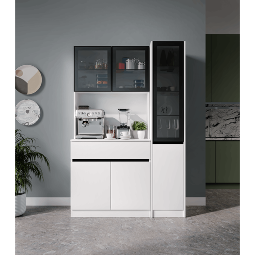 Lotus Midi Sa� Vitrinli Kahve K��esi Komple MDF LED Mutfak Dolab�