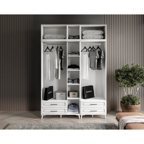 �cretsiz Montaj G�zde 5 Kapakl� 4 �ekmeceli Y�kl�kl� Komple MDF  Beyaz Gard�rop