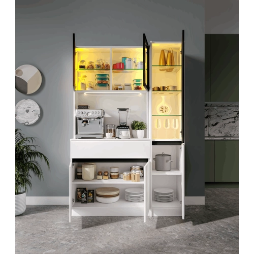 Lotus Midi Sa� Vitrinli Kahve K��esi Komple MDF LED Mutfak Dolab�