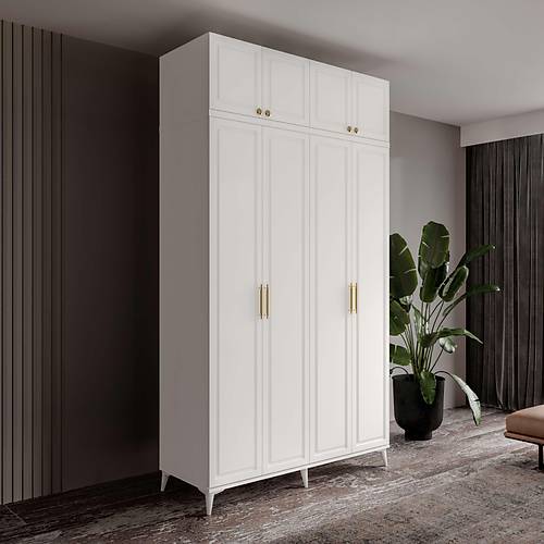cretsiz Montaj Milas Gold 4 Kapakl Komple MDF Ayakl Yklkl Gardrop