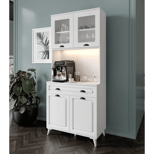 Luna 2 Kapakl� Ayakl� Kahve K��esi � 93 cm MDF, LED Ayd�nlatmal�, �ok Ama�l� Mutfak ve Airfryer Dolab�