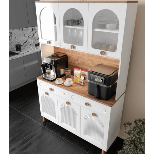 Rosa Kahve K��esi - 140 cm MDF Mutfak Dolab� - LED Ayd�nlatmal� - �cretsiz Montaj