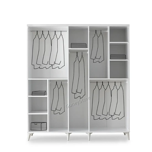 �cretsiz Montaj Sport 5 Kapakl� Komple MDF Beyaz Gard�rop