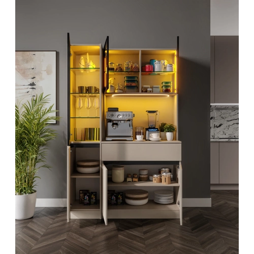 Viona Kum Beji Midi Sol Vitrinli Komple MDF LED Ayd�nlatmal� Kahve K��esi