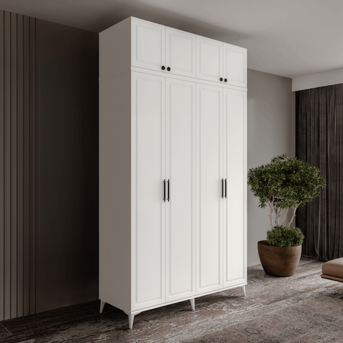 �cretsiz Montaj Milas 4 Kapakl� Komple MDF Ayakl� Y�kl�kl� Gard�rop