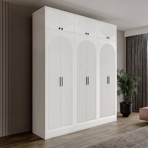 cretsiz Montaj Oslo 6 Kapakl Yklkl Komple MDF Beyaz Gardrop cretsiz Montaj