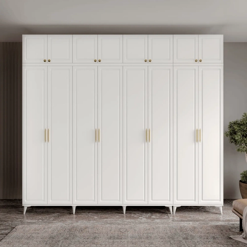 �cretsiz Montaj Milas Gold 8 Kapakl� Komple MDF Ayakl� Y�kl�kl� Gard�rop
