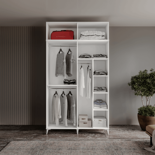 �cretsiz Montaj Milas 4 Kapakl� Komple MDF Ayakl� Y�kl�kl� Gard�rop