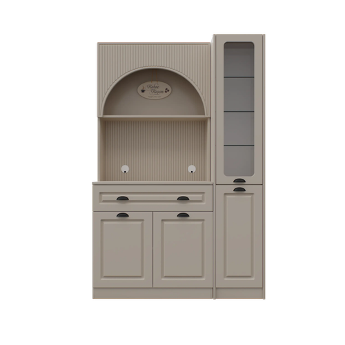 Siena Kum Beji Midi Sa� Vitrinli 130 cm Komple MDF LED Ayd�nlatmal� Kahve K��esi Montaj Dahil
