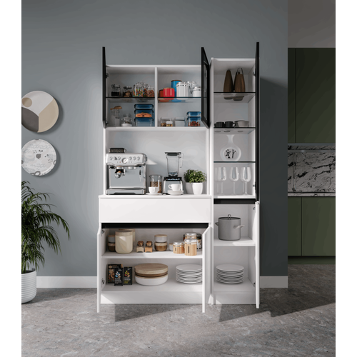 Lotus Midi Sa� Vitrinli Kahve K��esi Komple MDF LED Mutfak Dolab�